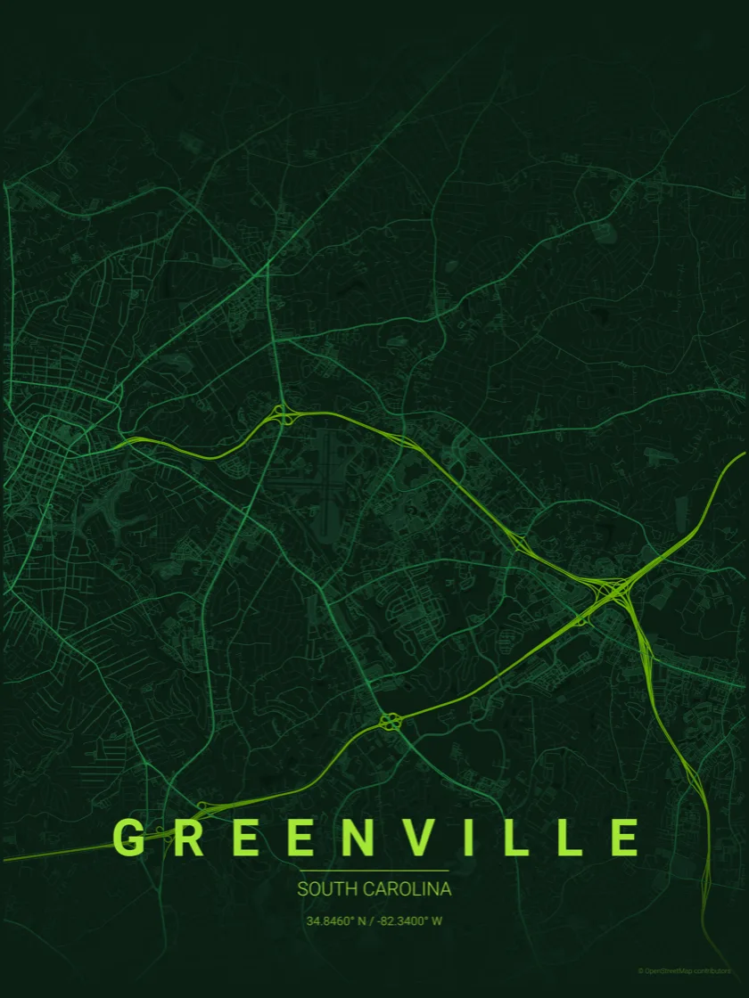 Illustrated street map of Greenville, South Carolina, centered on the Beyond Limits Health clinic